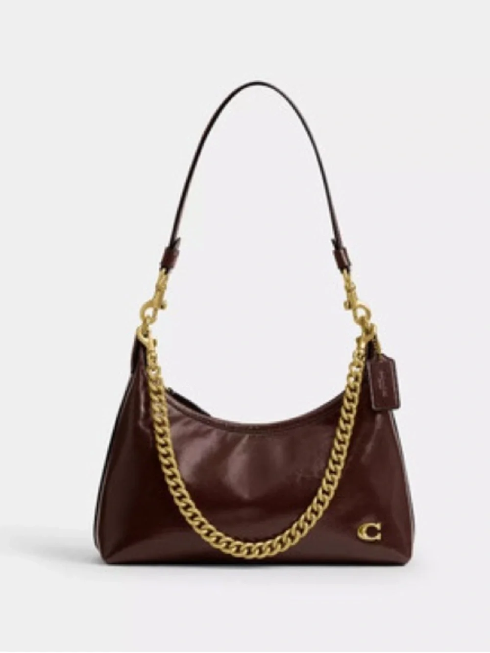Coach JULIET 25 Leather Shoulder Bag in Dark Brown with Gold Chain